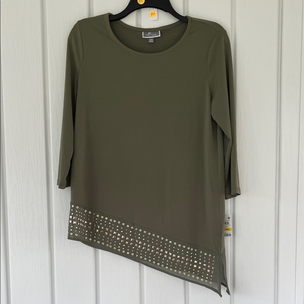 JM Collection Olive Green Studded Women's asymmetrical Tunic